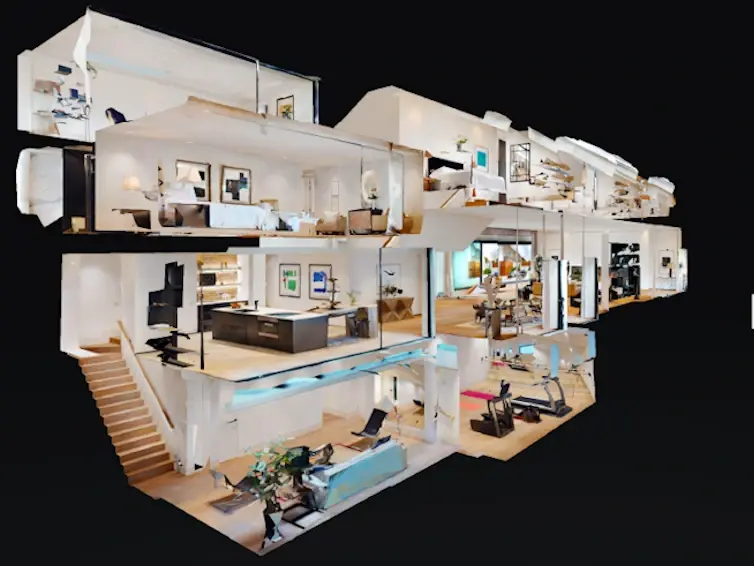 3D-Rundgänge und Virtual Staging – Ihre Immobilie digital erlebbar machen 3D-Grundriss mit eingerichteten Räumen als Beispiel für Virtual Staging